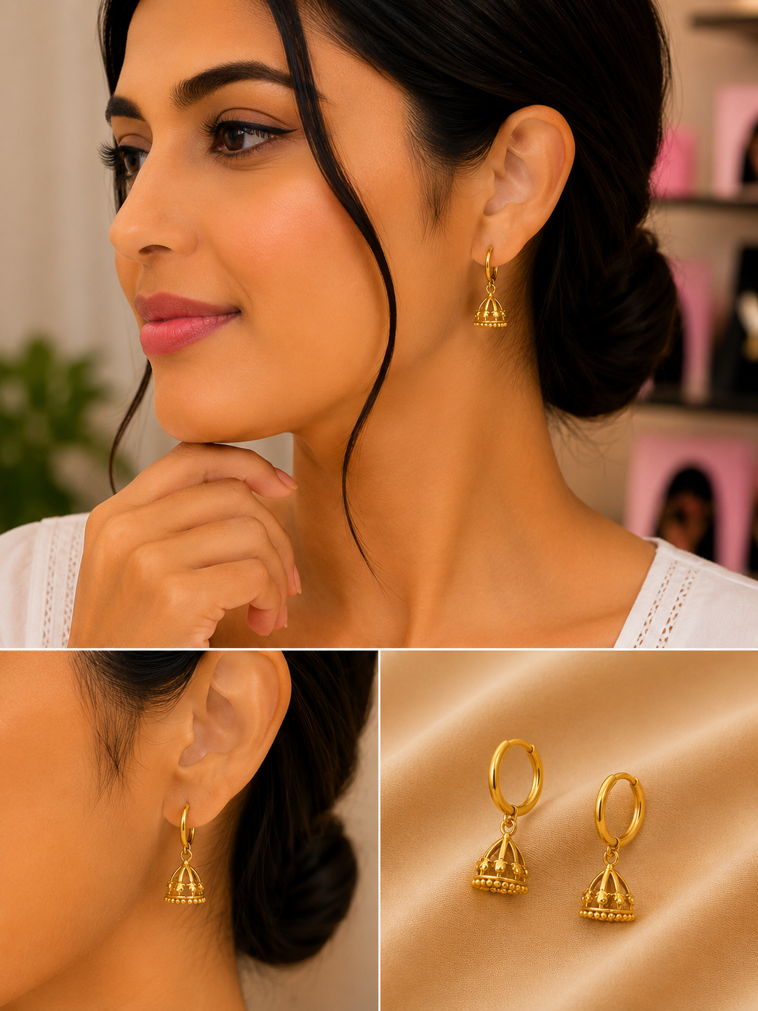 Micro Collection Gold Plated Jhumka Earrings Crown