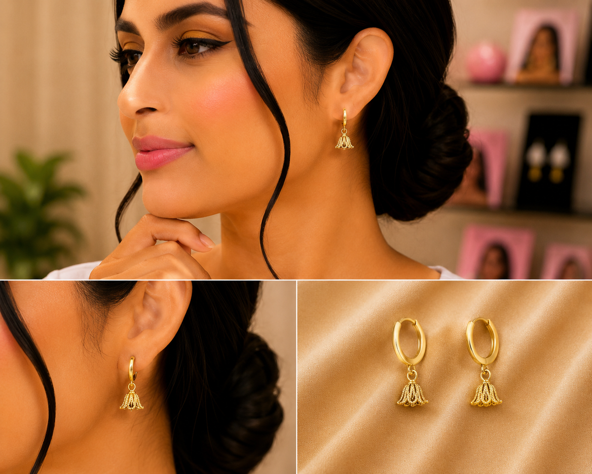 Jai Collection Gold-Plated Jhumka Earring Lotus