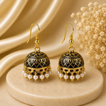 Classic Black Hand Painted Jhumka Hook Dangle Earring