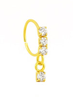 3 Stone Dangle Gold Nose Ring For a Pierced Nose