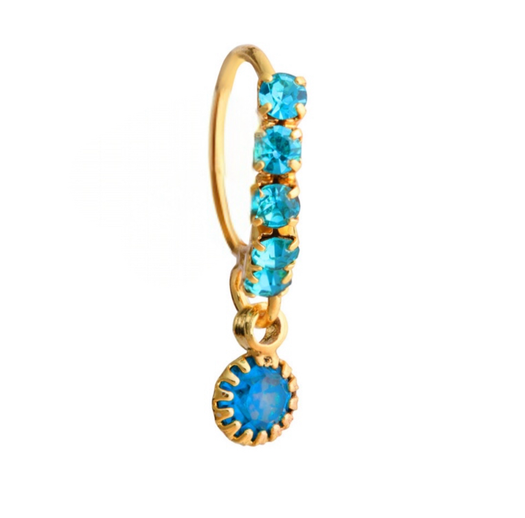Light Blue Big Gem Dangle nose ring for pierced nose