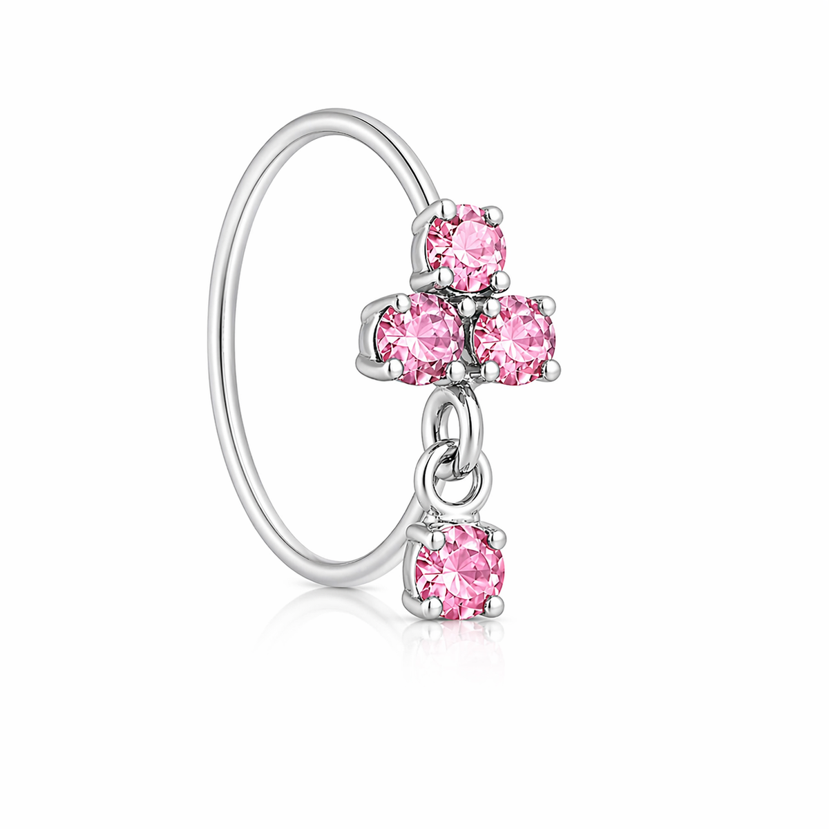 Light Pink 3 Stone Dainty Silver Small Gem Dangle Nose Ring Pierced Nose