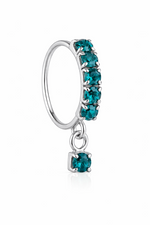 Teal 5 Stone Dangle Silver Nose Ring For a Pierced Nose