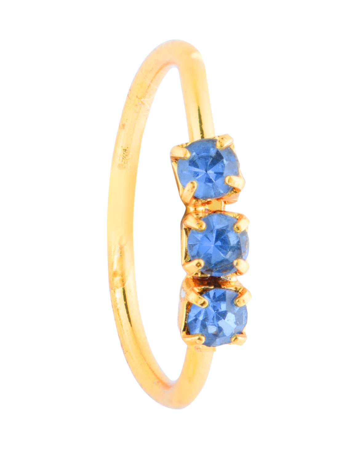 Blue 3 stone Gold Nose Ring for pierced and non pierced nose