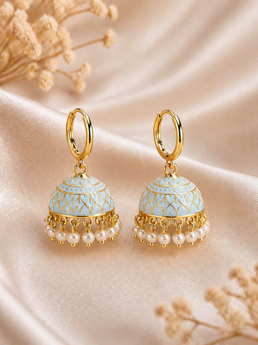 Noor Sky Blue Gold-Plated Jhumka Hoop Dangle Earrings