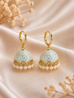 Noor Sky Blue Gold-Plated Jhumka Hoop Dangle Earrings