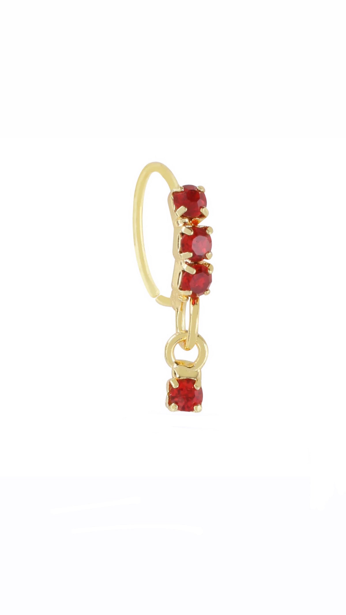 Red Thick 3 Stone Gold Dangle Nose Ring For a Pierced Nose
