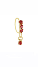 Red Thick 3 Stone Gold Dangle Nose Ring For a Pierced Nose