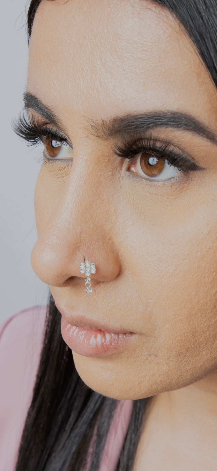 Large Flower Dangle silver nose ring for pierced nose