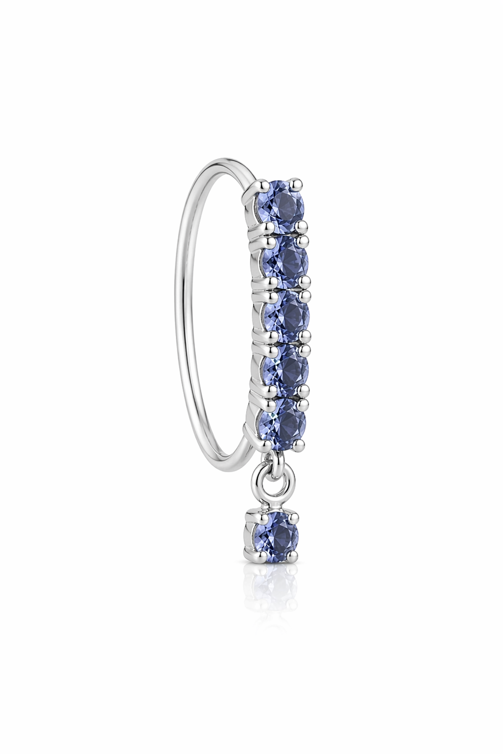 Dark Blue 5 Stone Small Gem Dangle Silver Nose Ring For Pierced Nose