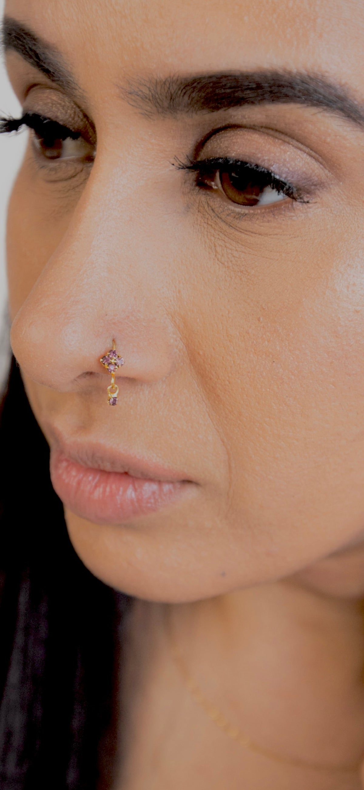 Purple Square Small Gem Dangle Nose Ring For Pierced Nose