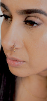 Purple Square Small Gem Dangle Nose Ring For Pierced Nose