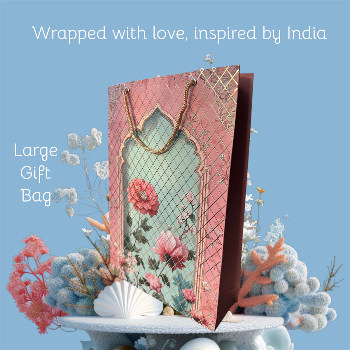 Gift Bag with Gold Strings Flower Design