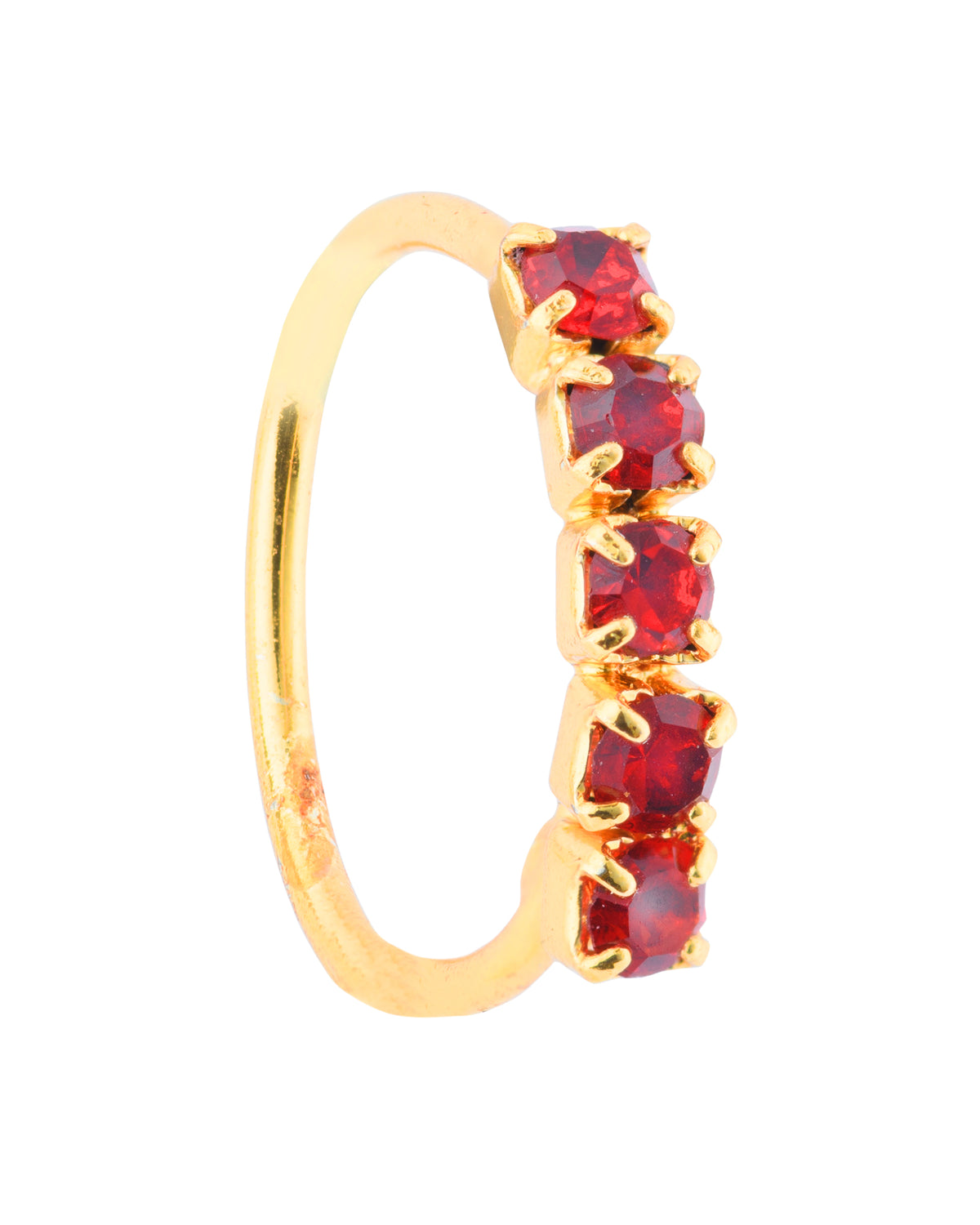 Red 5 stone thin Gold Nose Ring for pierced and non pierced nose