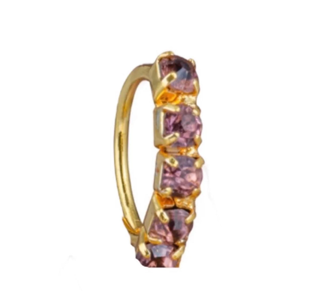 5 Stone Classic Purple Gold Nose Ring For Non Pierced And Pierced Nose