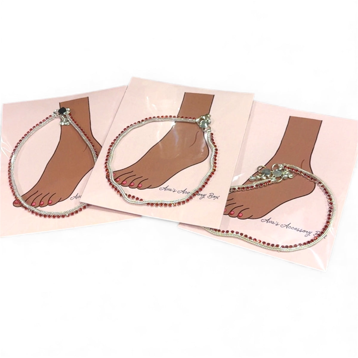 Red 1 x Silver Anklet Women's Indian Fashion Accessories