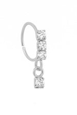 3 Stone Silver Dangle Nose Ring For a Pierced Nose