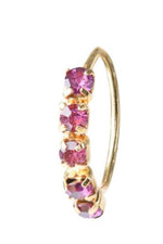 5 Stone Light Purple Gold Nose Ring for pierced & non pierced nose