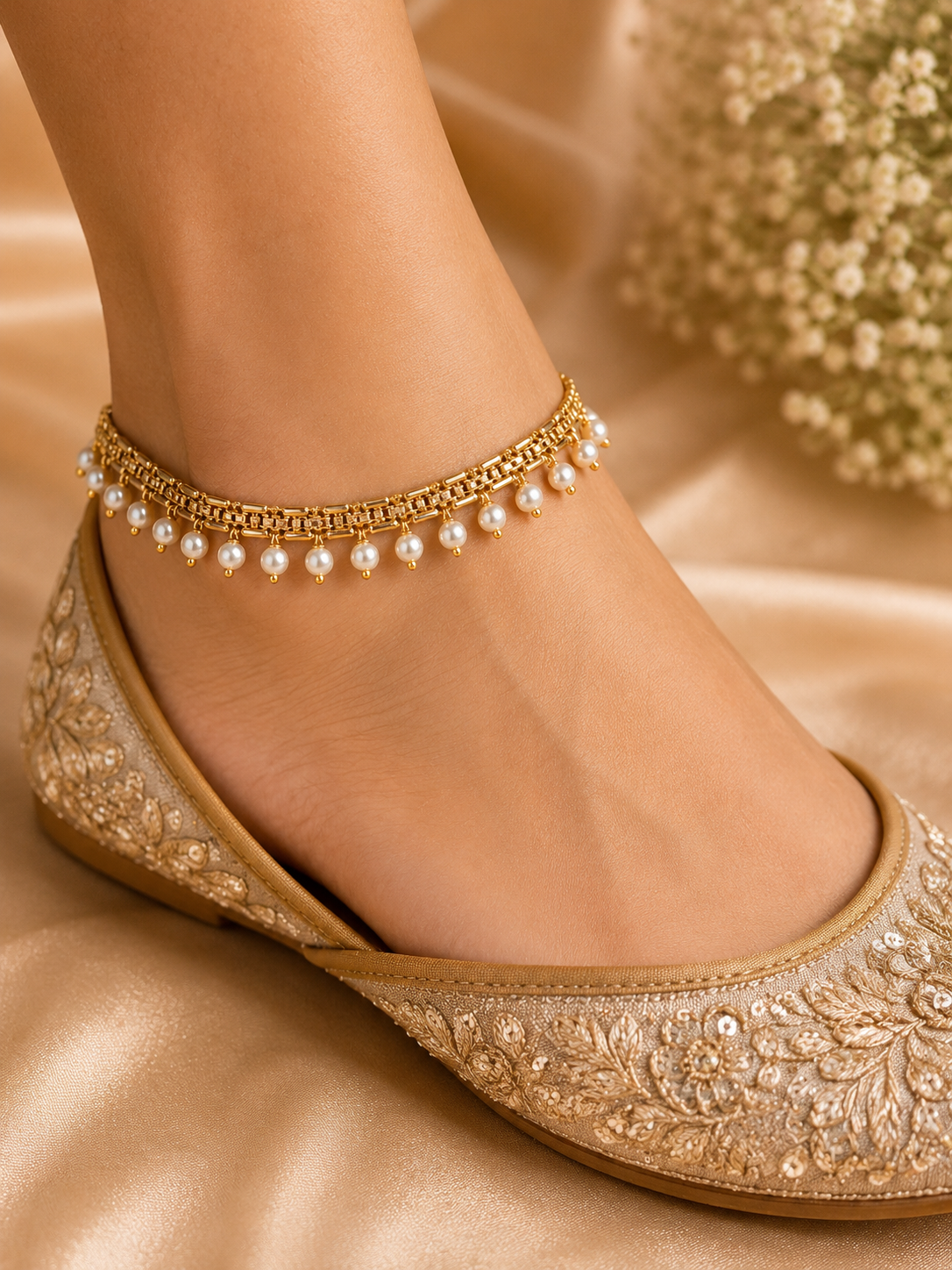Golden Dew Pearl Gold Payal | Anklet Set | Indian Anklet | Bridal Payal 661 - 77
