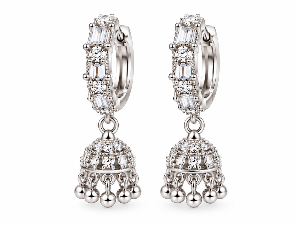 Silver Mini Jhumka Pattern Hoop