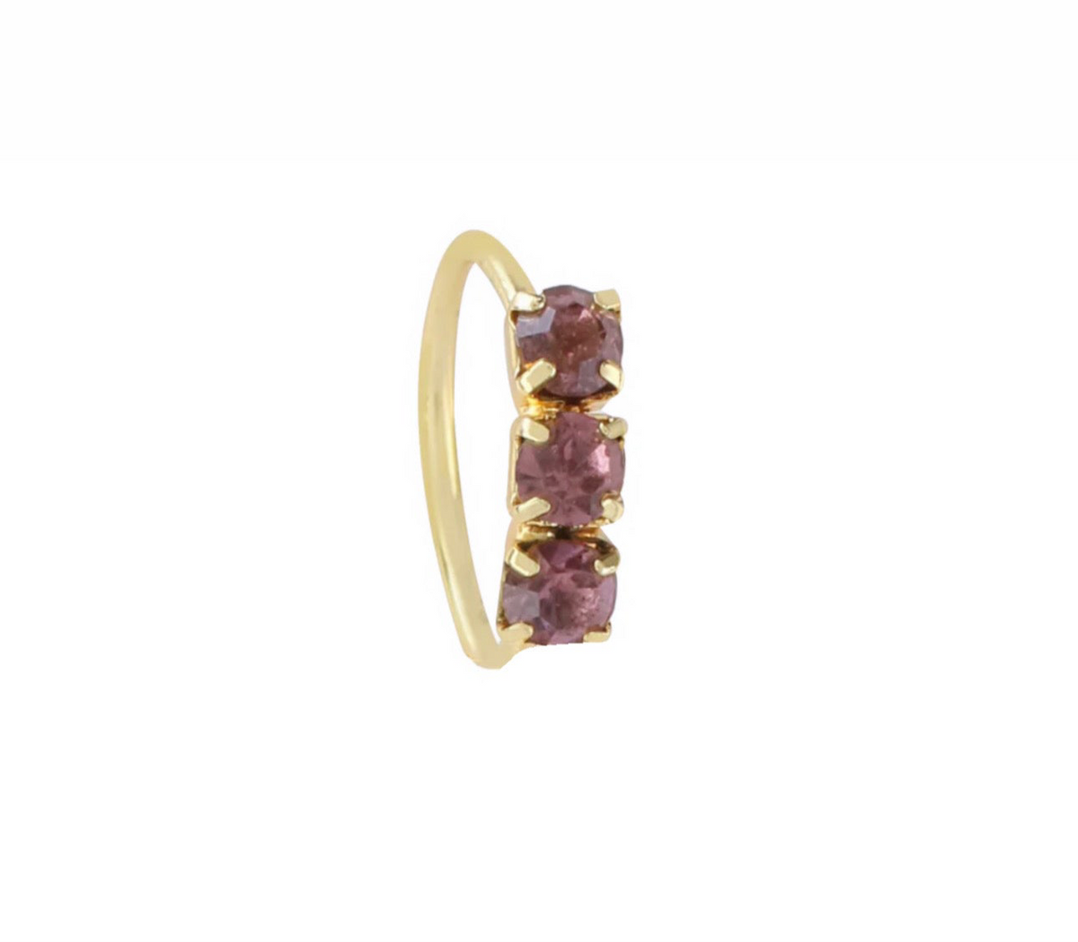 Purple thick 3 stone Gold Nose Ring for pierced and non pierced nose