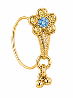 Ice Blue Flower Gold Stone Dangle Nose Ring For Pierced Nose