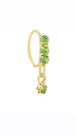 Green Thick 3 Stone Gold Dangle Nose Ring For a Pierced Nose