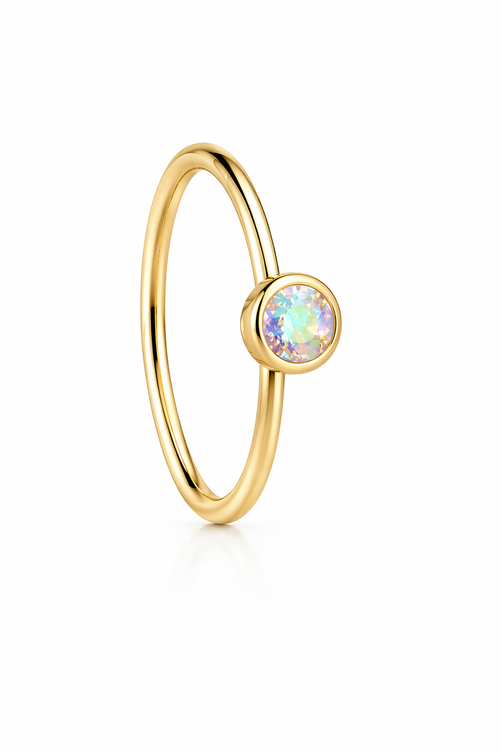 Rainbow 1 Stone Gold Nose Ring Pierced & Non Pierced Nose