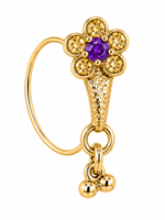 Purple Flower Gold Stone Dangle Nose Ring For Pierced Nose