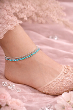 Light Blue Silver Anklet for Women – Indian Style Ankle Bracelet