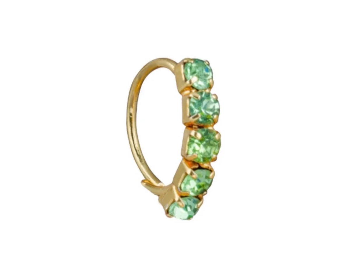 5 Green Stone Gold Nose Ring For Non Pierced And Pierced Nose