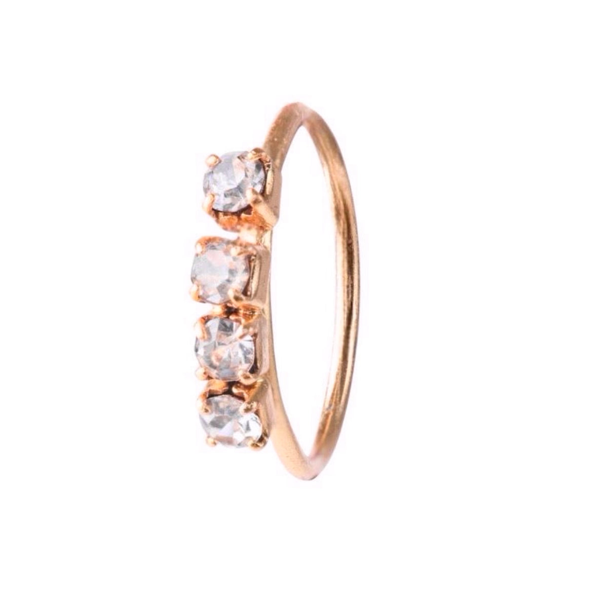4 Stone Rose Gold Nose Ring for pierced & non pierced nose