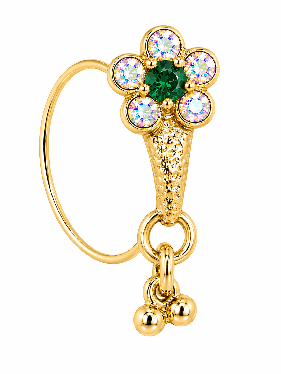 Rainbow Emerald Green Flower Stone Dangle Nose Ring For Pierced Nose