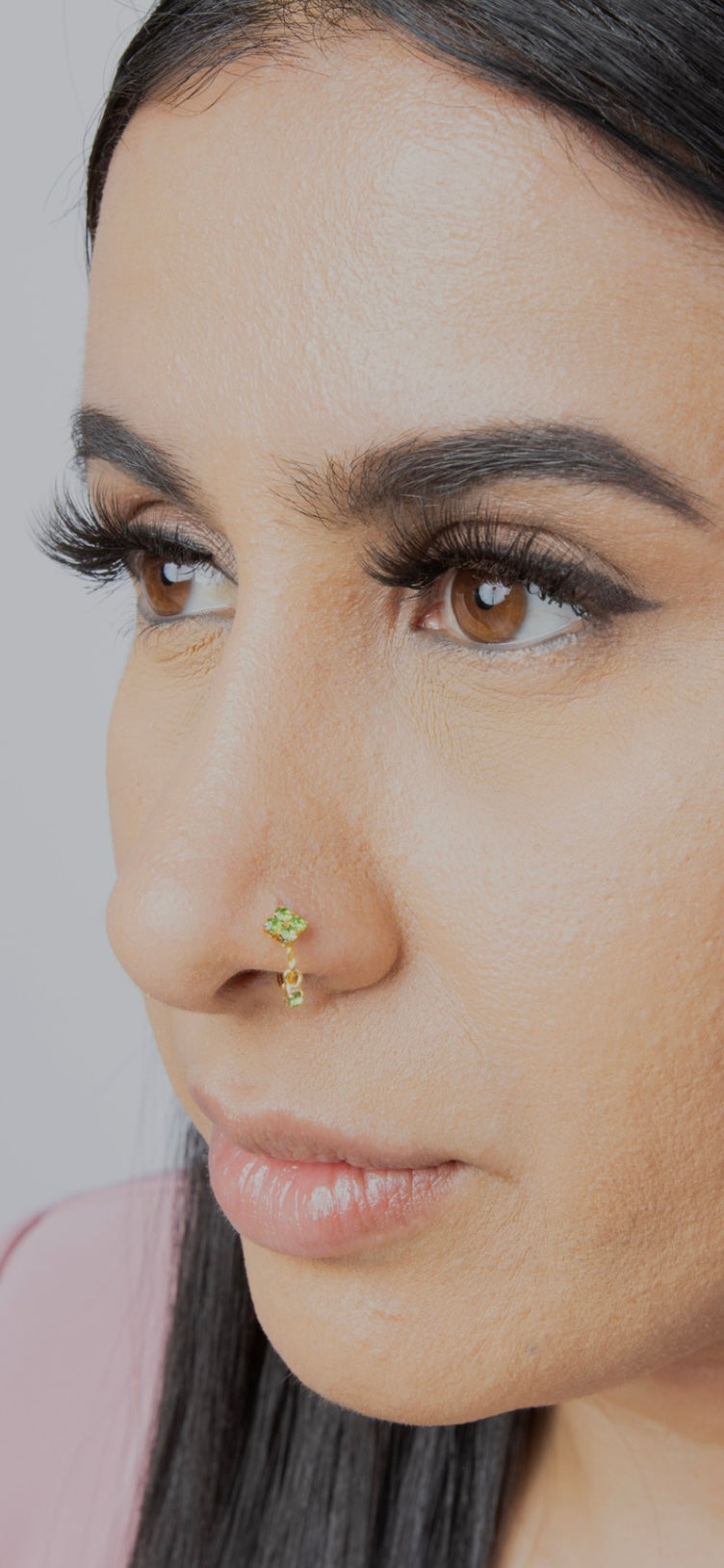 Green Square Small Gem Dangle Gold Nose Ring For Pierced Nose
