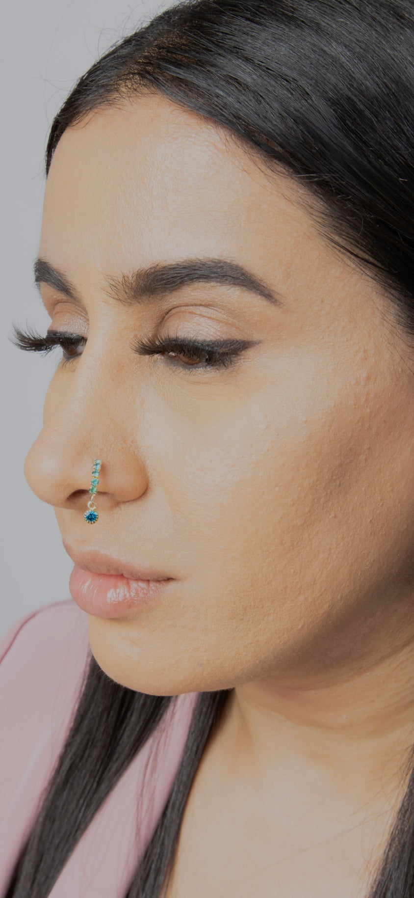 Light Blue Big Gem Dangle nose ring for pierced nose