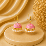 Pearl Light Pink Hand Painted Jhumka Hook Dangle Earring