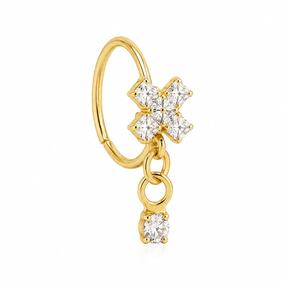 Cross Gold Gem Dangle Nose Ring Pierced Nose