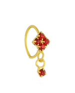 Red Square Small Gem Dangle Gold Nose Ring For Pierced Nose