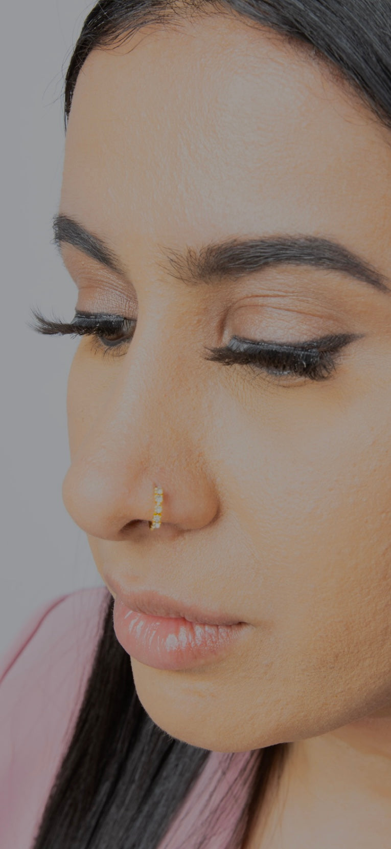 5 Stone Gold Nose Ring for pierced & non pierced nose