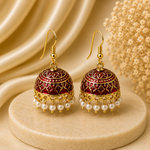 Classic Deep Red Hand Painted Jhumka Hook Dangle Earring