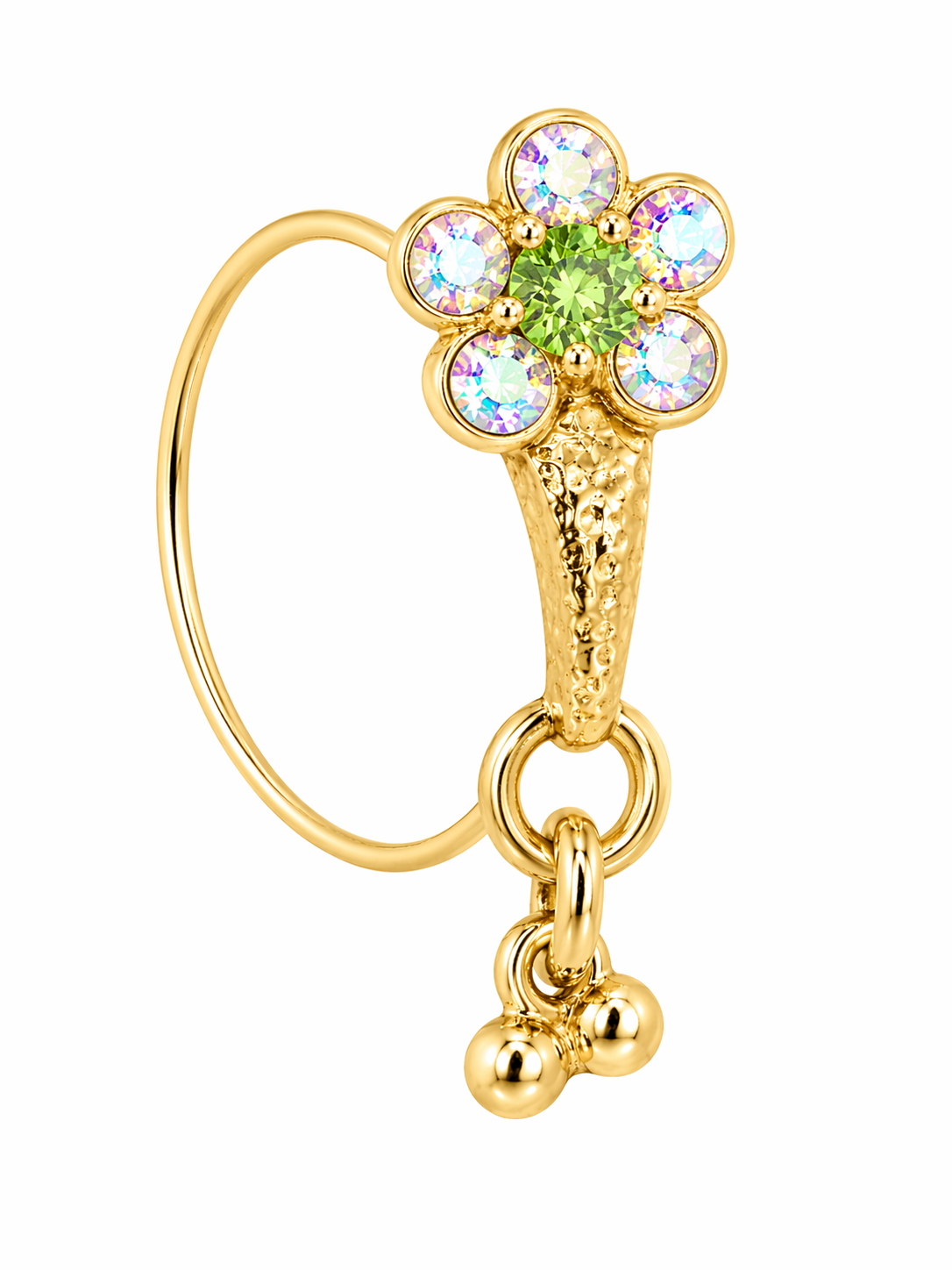 Rainbow Light Green Flower Stone Dangle Nose Ring For Pierced Nose