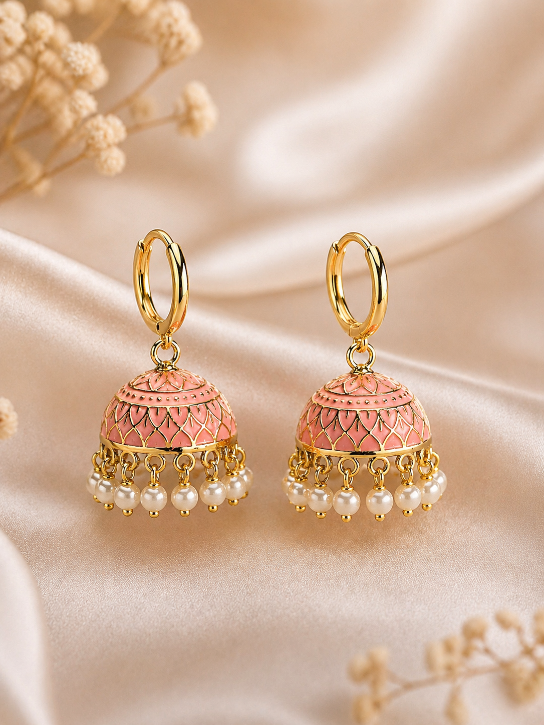Noor Pretty In Pink Gold-Plated Jhumka Hoop Dangle Earrings