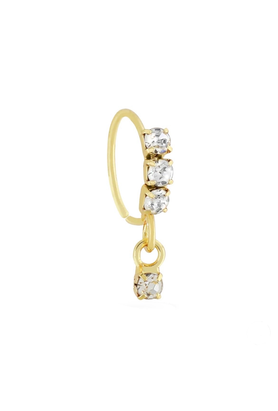 3 Stone Gold Dangle Nose Ring For a Pierced Nose