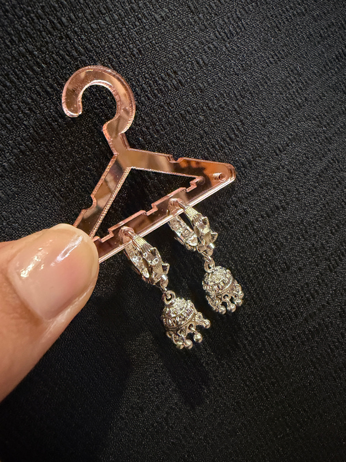 Silver Mini Jhumka Pattern Hoop