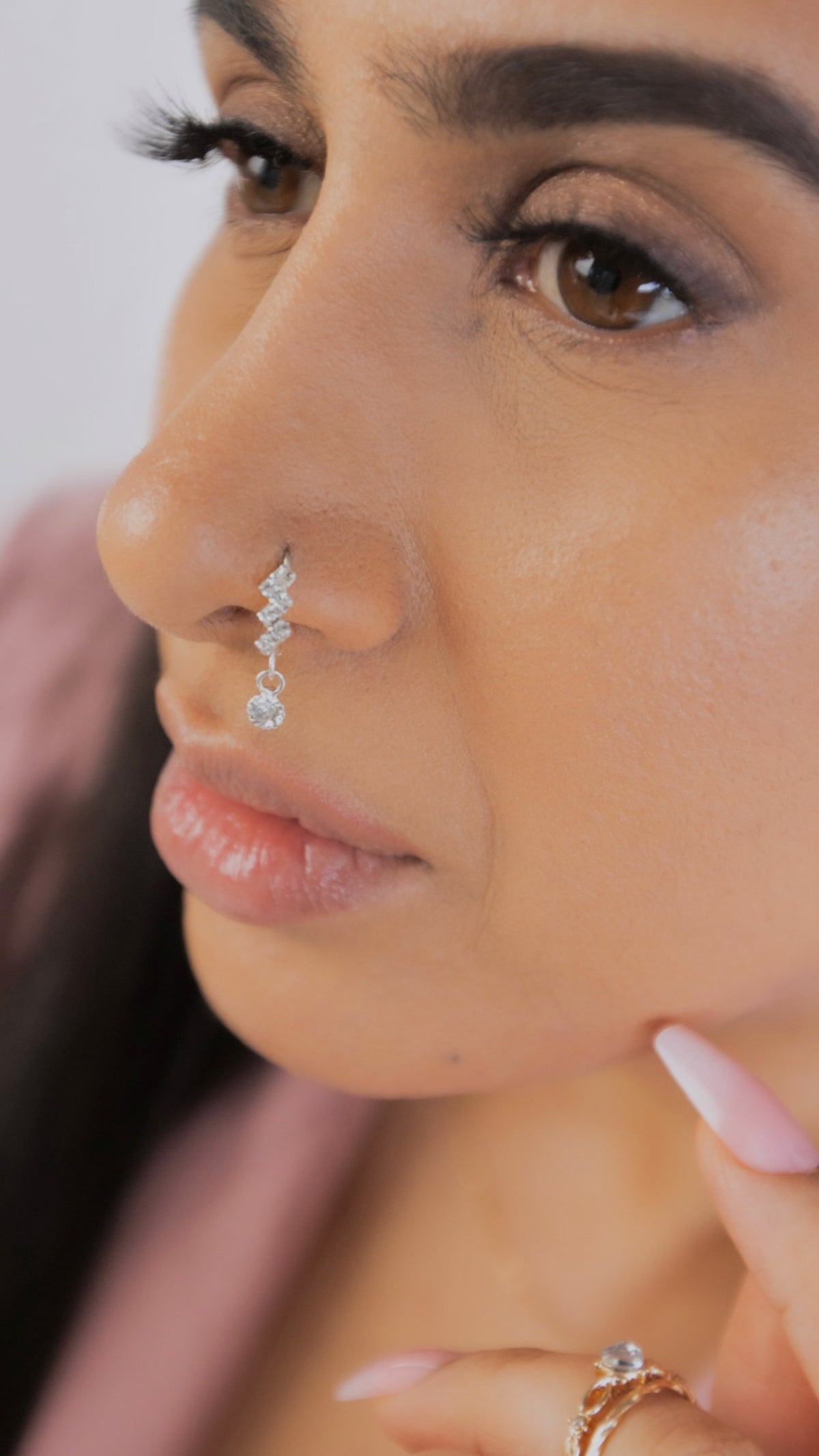 Silver Zig Zag Gem Dangle Nose Ring for pierced nose