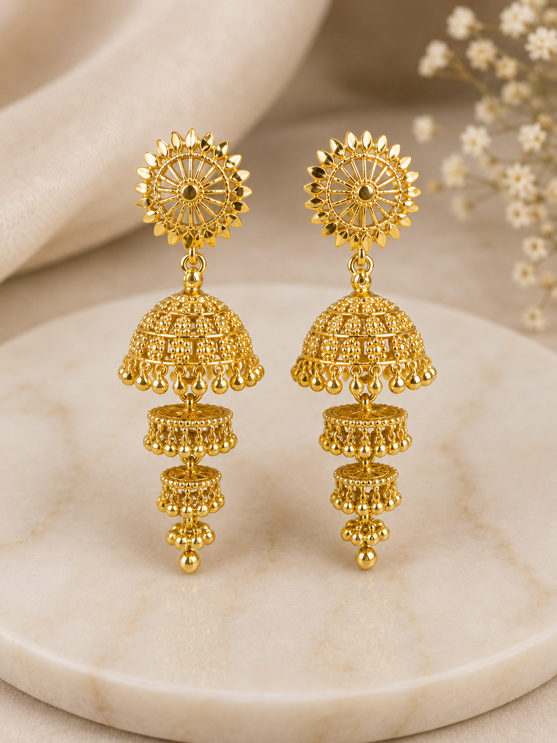 Gold Plated Jhumka Royal Thin Back Straight Stud Pin