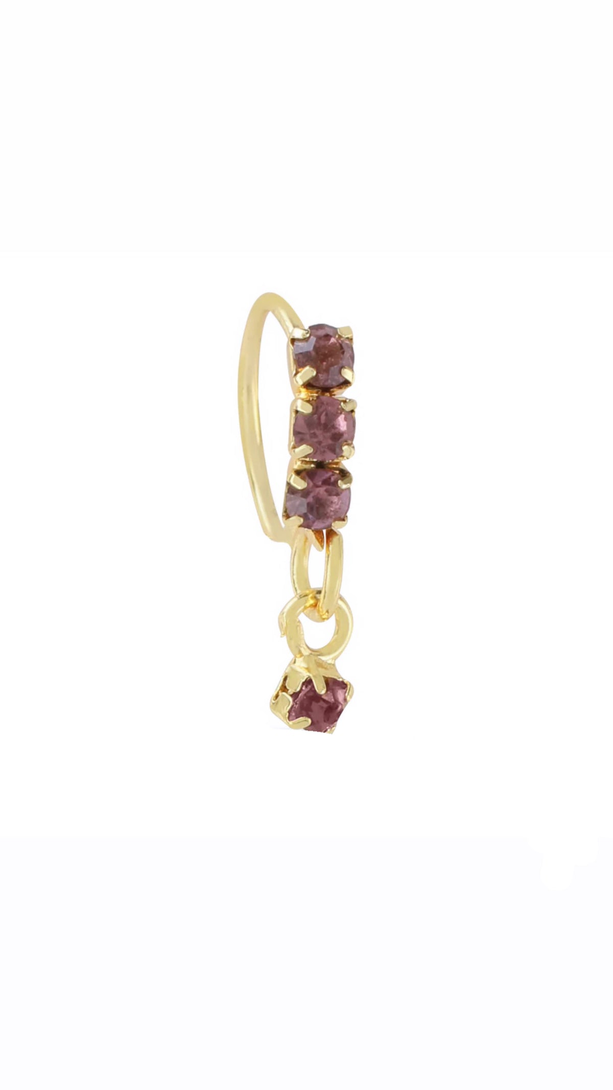 Purple Thick 3 Stone Gold Dangle Nose Ring For a Pierced Nose