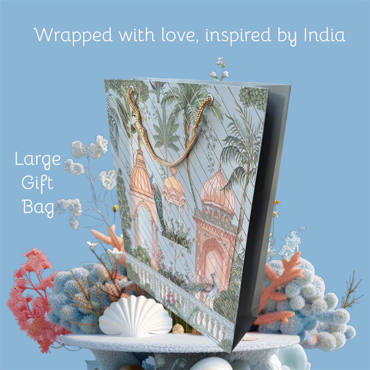 Gift Bag with Gold Strings Tropical Design