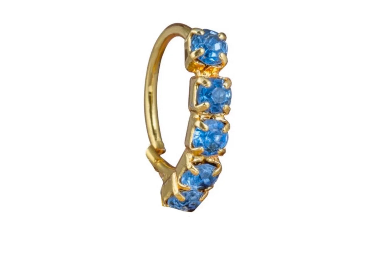 5 Stone Blue Gold Nose Ring For Non Pierced And Pierced Nose