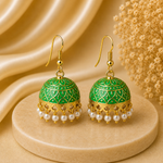 Classic Light Green Hand Painted Jhumka Hook Dangle Earring